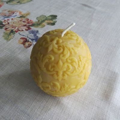 100% Beeswax Fleur De Lis Ball Candle/Handmade in USA/Pure All Natural Bees Wax/Honey Scent/French/fleur-de-lis