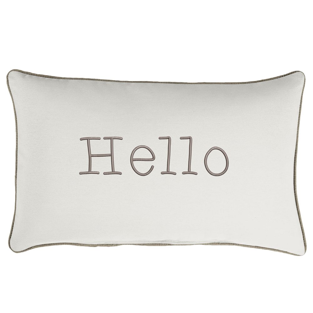 Sorra Home Trupedic Indoor/Outdoor Tan Lumbar Embroidered Pillow Hello
