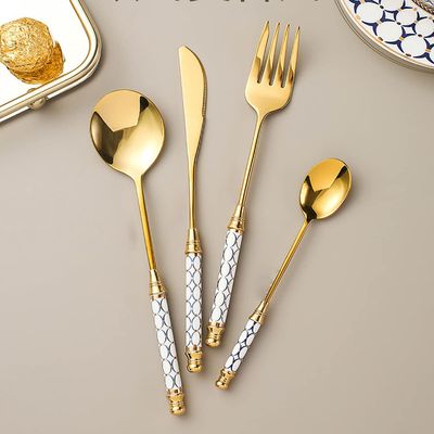 Flatware Set Silverware Set Gold 18/10 Stainless Steel Cutlery Set 8 Pieces Modern Handle Party Hotel Use Wedding Wedding Festival Party Home Kitchen Gift Service for 2