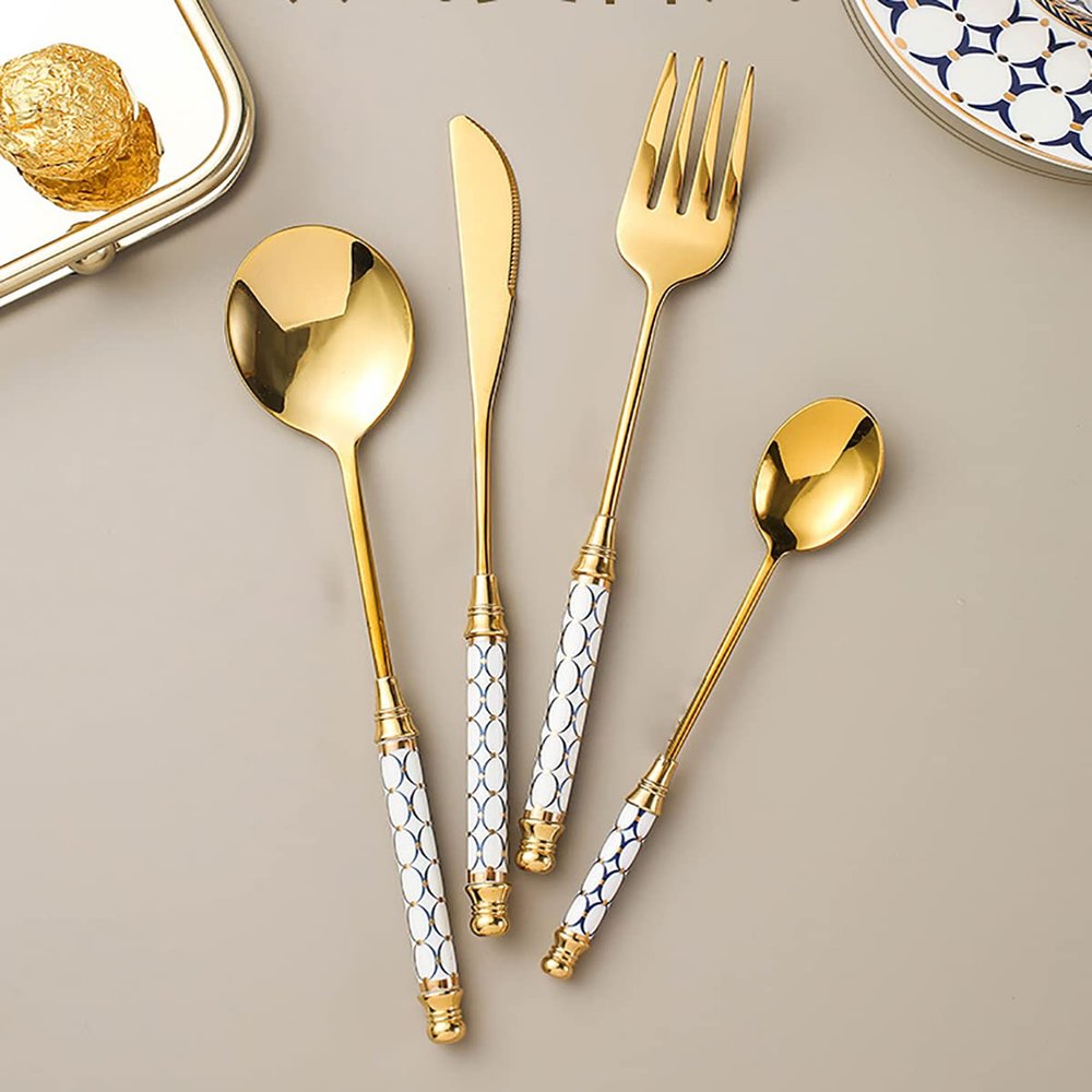 Flatware Set Silverware Set Gold 18/10 Stainless Steel Cutlery Set 8 Pieces Modern Handle Party Hotel Use Wedding Wedding Festival Party Home Kitchen Gift Service for 2