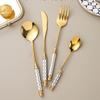 Flatware Set Silverware Set Gold 18/10 Stainless Steel Cutlery Set 8 Pieces Modern Handle Party Hotel Use Wedding Wedding Festival Party Home Kitchen Gift Service for 2 view 1