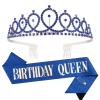 CIEHER Birthday Crown & Sash Kit - Crystal Crown and Glitter Sash for Women & Girls - Blue view 1