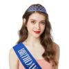 CIEHER Birthday Crown & Sash Kit - Crystal Crown and Glitter Sash for Women & Girls - Blue view 4