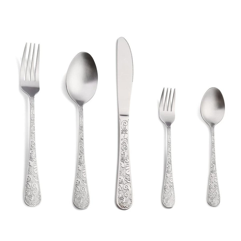 30 Piece Silverware Set For 6, Stainless Steel Silverware Set, Modern Imperial Flatware Set, Include Knife/Fork/Spoon & Long Teaspoon/Salad Fork Dishwasher Safe Cutlery Carving