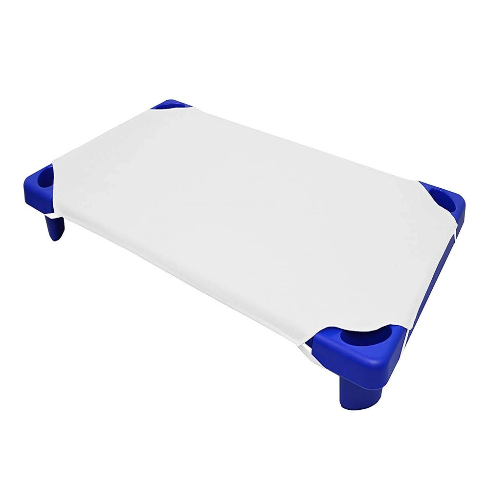 Toddler Cot Sheets Daycare- 23x52 (Pack of 6), Fitted Sleeping Mat Standard Daycare Cot Sheet with Adjustable Elastic Straps, Cotton-Polyester Blend Naptime Cot Sheet for Boys & Girls- Milky White