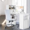 COSTWAY White Computer Desk with Shelves, 48 Study Writing Desk with 6-Tier Storage Shelves, Reversible Study Workstation w/Wide Base for Home, Office & Dorm, Easy Assembly view 2