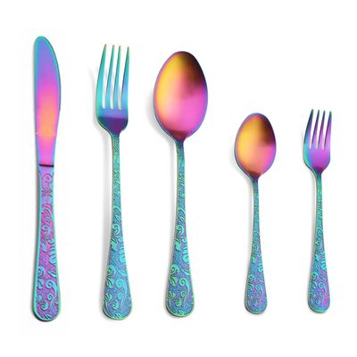 20-Piece Colorful Silverware Set for 4 Stainless Steel Hammered Flatware Eating Utensils Service, Modern Tableware Cutlery Set for Home Kitchen Hotel Restaurant Dishwasher Safe