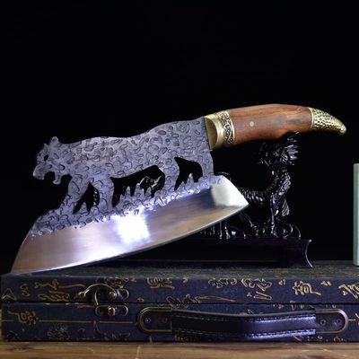 Meat Cleaver,Butcher knife 9'' Handmade Forged Chinese Chef Knife Meat Cleaver Slaughter Sharp Figured Vegetable Cutter Kitchen Cooking Tools (Color : A)