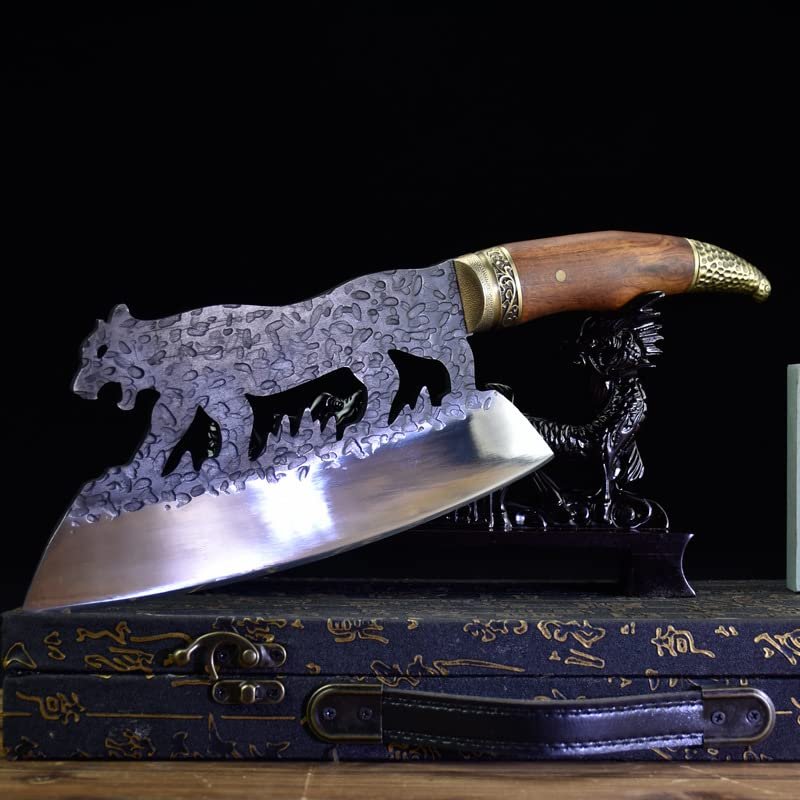 Meat Cleaver,Butcher knife 9'' Handmade Forged Chinese Chef Knife Meat Cleaver Slaughter Sharp Figured Vegetable Cutter Kitchen Cooking Tools (Color : A)