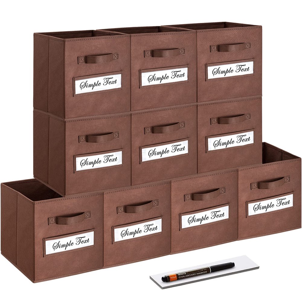 artsdi 11 Inch Storage Cube,Storage bin,cube storage (Set of 10) Foldable Fabric Cube Storage Bins with 10 Labels Window Cards & a Pen,Baskets Containers for Shelves,Closet Organizers Box,Brown