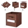 artsdi 11 Inch Storage Cube,Storage bin,cube storage (Set of 10) Foldable Fabric Cube Storage Bins with 10 Labels Window Cards & a Pen,Baskets Containers for Shelves,Closet Organizers Box,Brown view 4