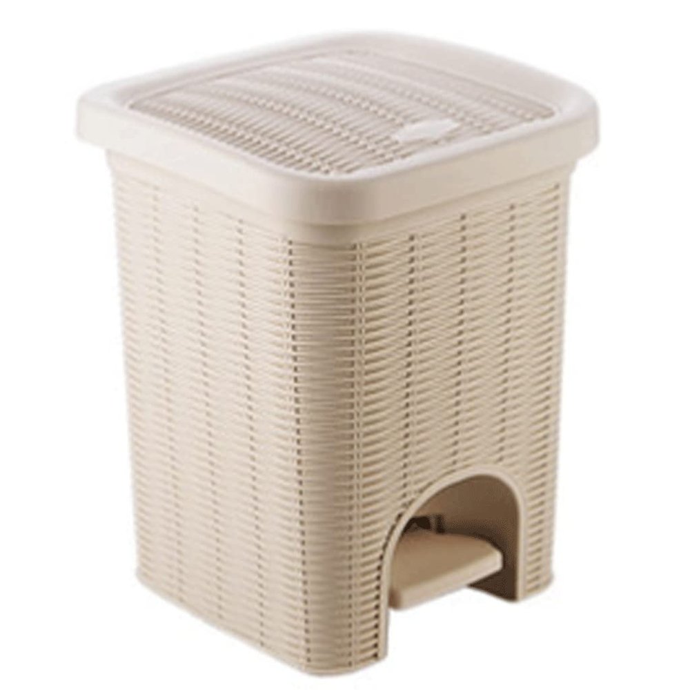 DFDFSFG Trash Can Step-On Pedal Trash Can with LidWicker Style Compact Garbage Can for Small Spaces, Small Square Garbage Bin Rattan Look Wastebasket (Color : Beige)