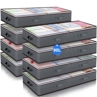 90L Under Bed Storage Containers, Large Capacity Underbed Storage Bags Organizer, Thick Fabric Storage Bins with Clear Window and Reinforced Handles for Blanket Comforter Bedding Clothes, 8 Pack