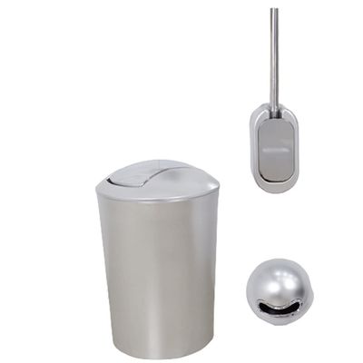 DFDFSFG Trash Can Small Round Trash Can with LidFreestanding Toilet Bowl Brush and Garbage Can and Bathroom Tissue BoxGarbage Bin Shake Cover Wastebasket (Color : Silver)