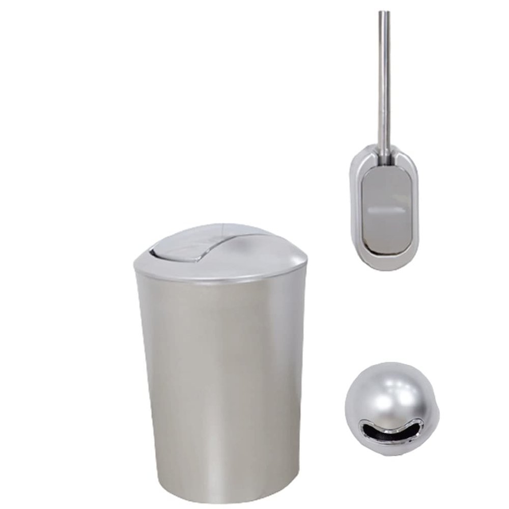 DFDFSFG Trash Can Small Round Trash Can with LidFreestanding Toilet Bowl Brush and Garbage Can and Bathroom Tissue BoxGarbage Bin Shake Cover Wastebasket (Color : Silver)