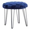 Powell Linon Henson Round Stool Black Hairpin Legs Basketweave Seat in Navy Blue Velvet view 1