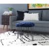 Powell Linon Henson Round Stool Black Hairpin Legs Basketweave Seat in Navy Blue Velvet view 2