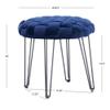 Powell Linon Henson Round Stool Black Hairpin Legs Basketweave Seat in Navy Blue Velvet view 3