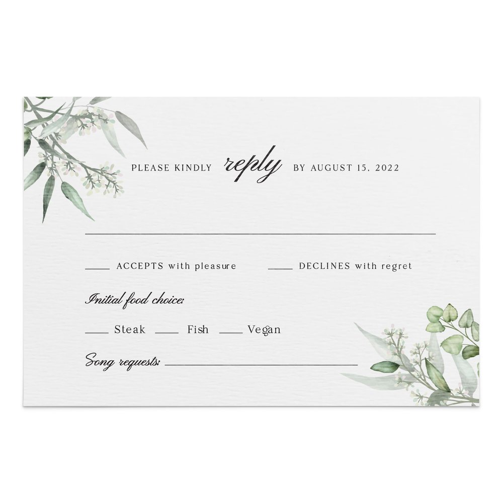 XOXOKristen 4x6 inch Personalized RSVP cards with envelopes with Greenery Floral Design, Postcard format Custom Response Cards for DIY wedding invitation kit, Rustic Wedding RSVP Cards (RSVP)