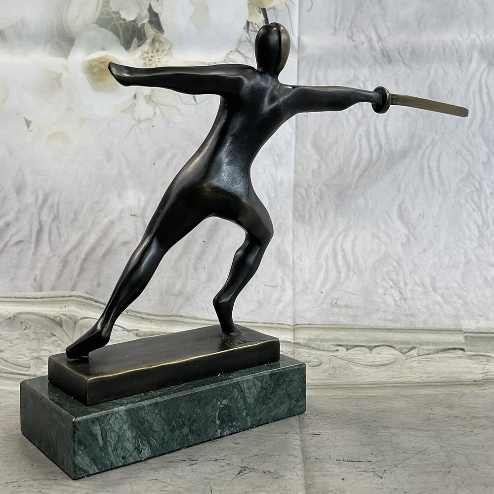 Bronze Fencer Fencing Statue Abstract Figurine Sport Brass Sculpture Art Home Decor Gifts
