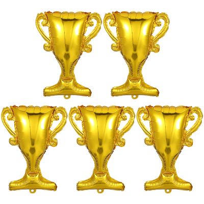 5Pcs Gold Foil Balloons Trophy Mylar Balloons for Basketball Football Soccer Anniversary Birthday Party Decor Supplies