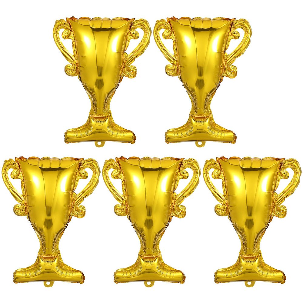 5Pcs Gold Foil Balloons Trophy Mylar Balloons for Basketball Football Soccer Anniversary Birthday Party Decor Supplies