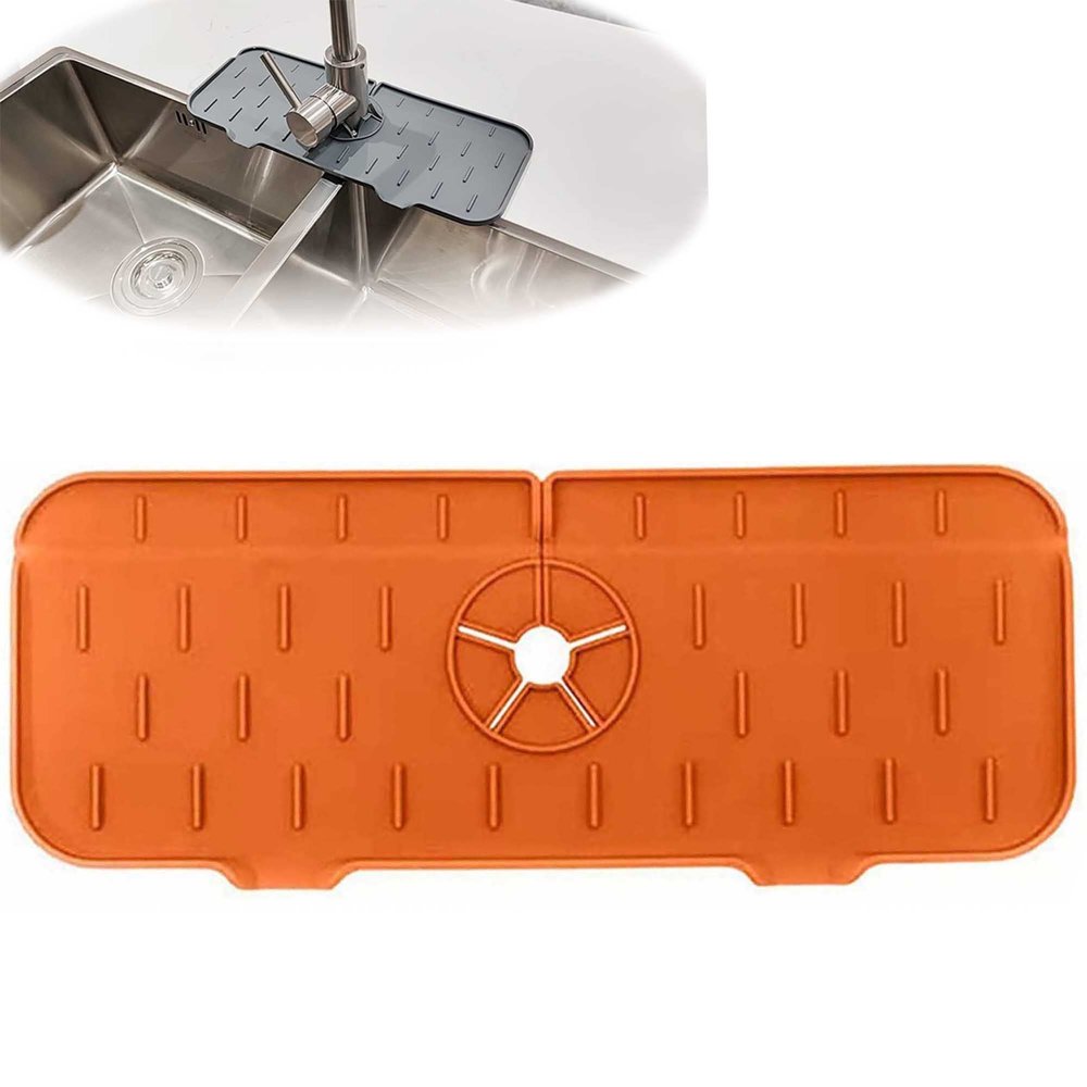Silicone Sink Faucet Mat Bathroom Faucet Water Catcher Mat Sink Splash Guard Faucet Drip Catcher Silicone Kitchenguard Silicone Faucet Handle Drip Catcher Tray for Kitchen Sink (Color : Orange)