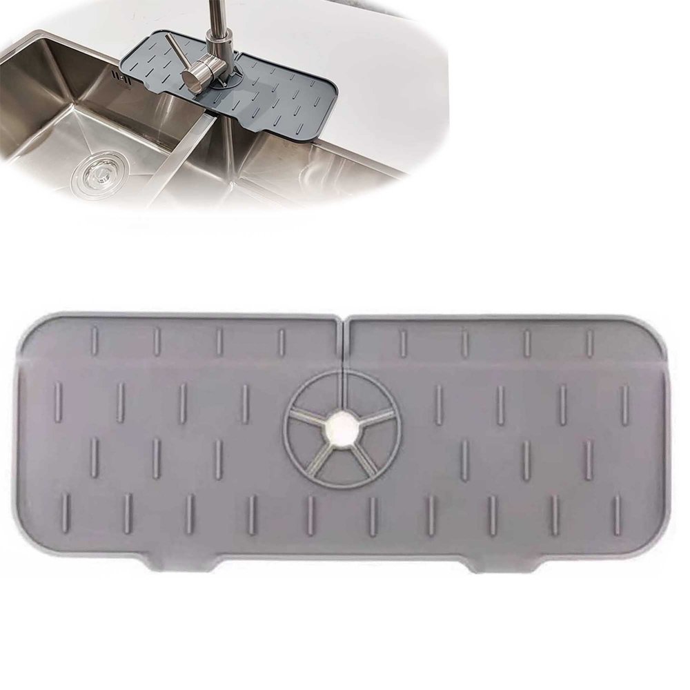Silicone Sink Faucet Mat Bathroom Faucet Water Catcher Mat Sink Splash Guard Faucet Drip Catcher Silicone Kitchenguard Silicone Faucet Handle Drip Catcher Tray for Kitchen Sink (Color : Gray)