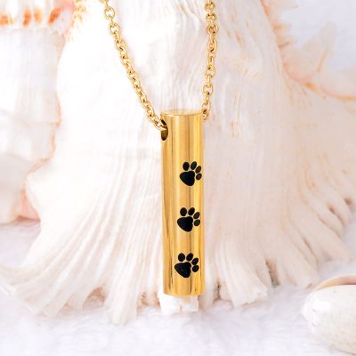 LiHiFG Stainless Steel Dog/Cat Paw Print Cylinder Urn Pendant for Pet Ashes Keepsake Cremation Jewelry