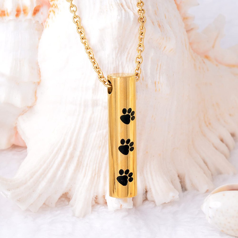 LiHiFG Stainless Steel Dog/Cat Paw Print Cylinder Urn Pendant for Pet Ashes Keepsake Cremation Jewelry