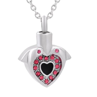 LiHiFG Double Dolphin Hold Crystal Heart Cremation Urn Jewelry for Ashes Stainless Steel Keepsake Memorial Pendant Necklace