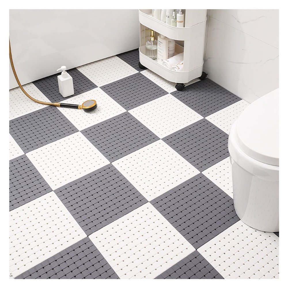 JSSSM Non-Slip Bath Mats DIY Size Interlocking Rubber Floor Tiles 30x30cm Square Splicable Shower Mat (Color : Grey+White, Size : 30x30x1cm-8pcs)