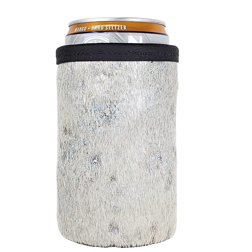 Cowhide Skinny Can, Acid Wash Cowhide, Slim Beer Holder, Drink Huggie, Leather Drink Wrap Huggie (Hologram)