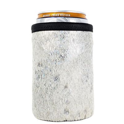 Cowhide Skinny Can, Acid Wash Cowhide, Slim Beer Holder, Drink Huggie, Leather Drink Wrap Huggie (Silver Acid Wash)
