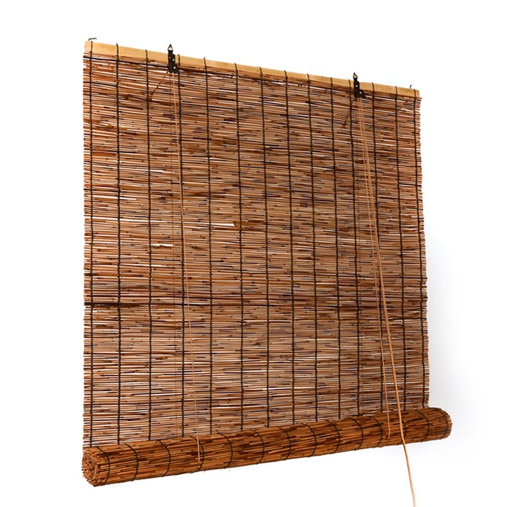 Bamboo Shades Blinds for Patio Cordless Outdoor Porch Privacy Translucent Roll Up Blinds Retro Reed Curtains with Lifter, Brown 30'' W 40''W 48''W 56''W 72'' W, 72''L (Size : 48in Width x 72in High)