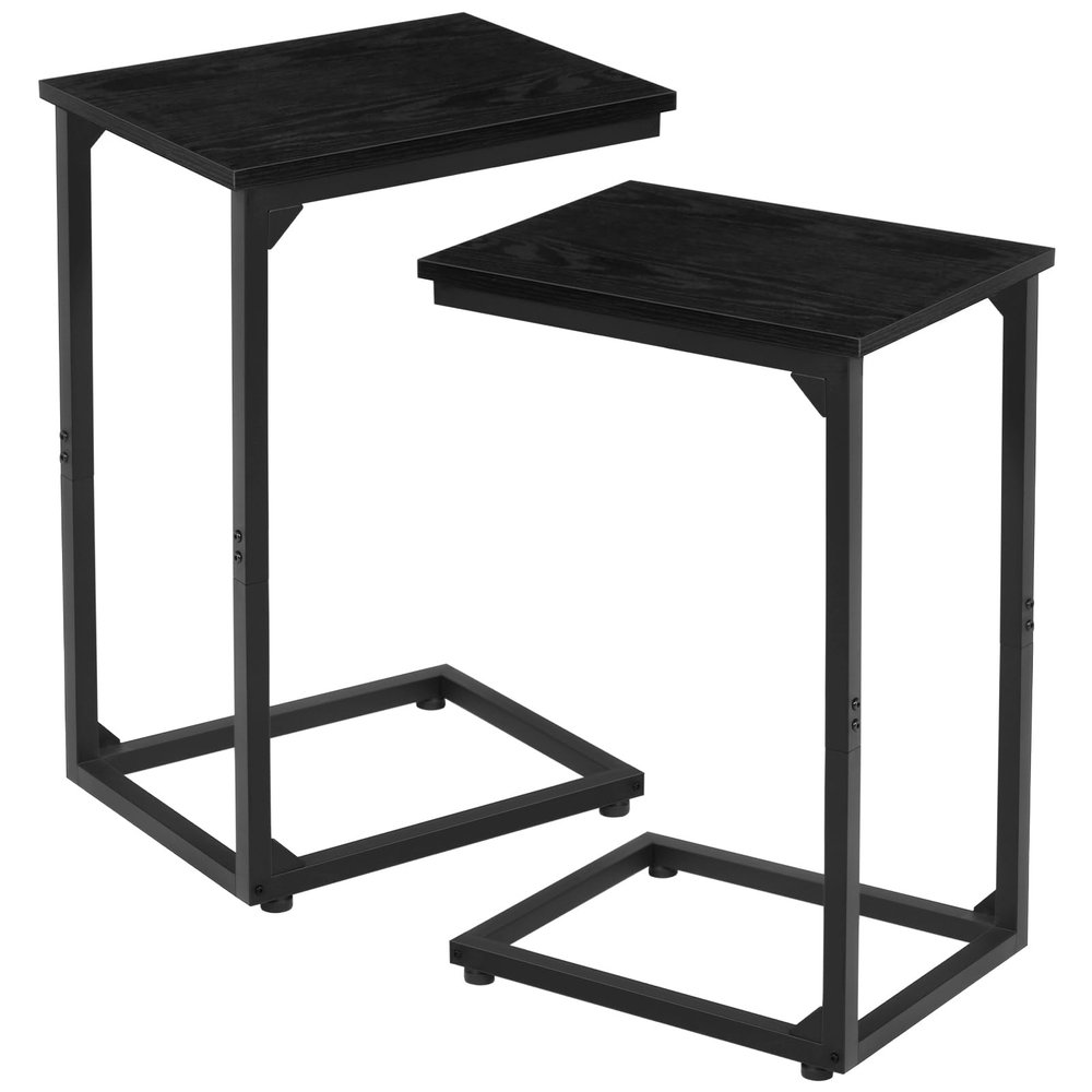 AMHANCIBLE C Shaped Side Table, End Tables Living Room Set of 2, Slide Under Couch Table for Sofa, TV Trays for Bedroom, Small Space, Black, HET02CBK