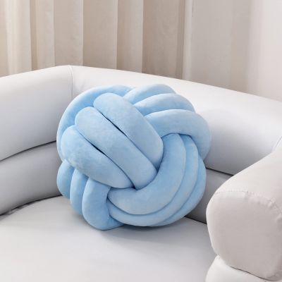 Sioloc Soft Knot Ball Pillows,Round Throw Pillow Cushion Home Decoration Plush Pillow,Throw Knotted Pillow Handmade Round Plush Pillow7.8inches,Light Blue