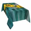 Rectangle Tablecloth Waterproof & Stainproof Tablecloths,Teal Sunflower Wipeable Table Cloth Wrinkle-Free for Round/Rectangle/Oval/Square/Dining/Party/Wedding,Retro Yellow Floral Turquoise Wood Grain view 2