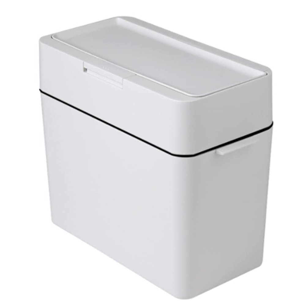 DFDFSFG Trash Can Slim Plastic Trash CanSmall Rectangular Garbage Can with LidPress Double Barrel Garbage Bin for BathroomBedroomKitchen Wastebasket (Color : White)