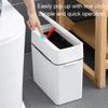 DFDFSFG Trash Can Slim Plastic Trash CanSmall Rectangular Garbage Can with LidPress Double Barrel Garbage Bin for BathroomBedroomKitchen Wastebasket (Color : White) view 4