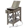 Awescuti Narrow End Table with Charging Station Farmhouse Slim Side Table with USB Ports and Power Outlets, Nightstand with Flip Top and Storage Drawer, for Small Spaces Living Room Bedroom, Gray view 1
