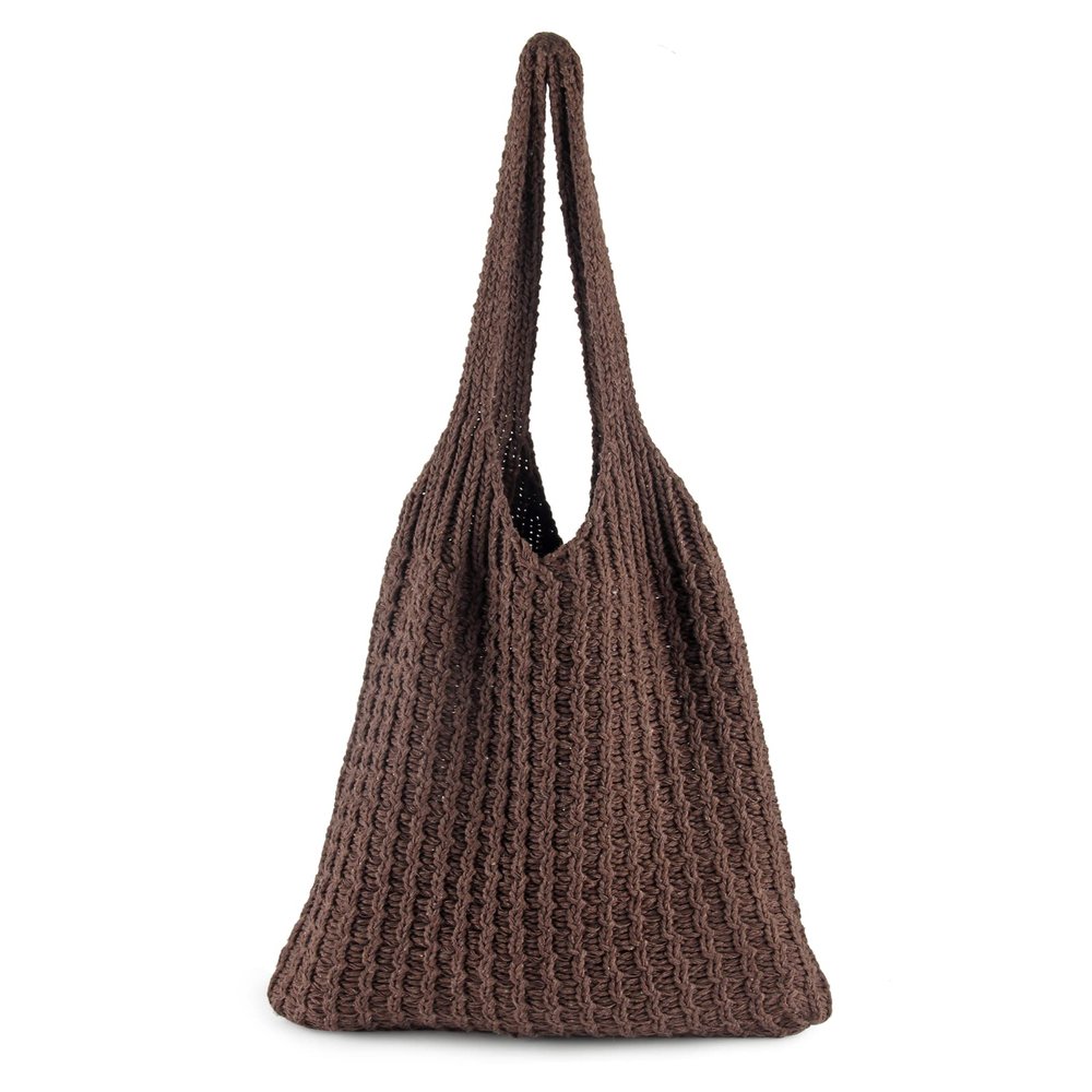 ENBEI Handmade Crochet Shoulder Bag for Women, Foldable and Lightweight Polyester Tote, Stylish & Practical Travel Purse (brown)