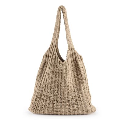 ENBEI Handmade Crochet Shoulder Bag for Women, Foldable and Lightweight Polyester Tote, Stylish & Practical Travel Purse (Khaki)
