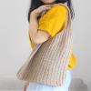 ENBEI Handmade Crochet Shoulder Bag for Women, Foldable and Lightweight Polyester Tote, Stylish & Practical Travel Purse (Khaki) view 3
