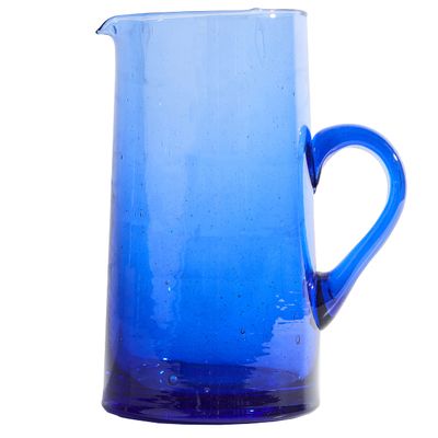 Moroccan Glass Cone Jug by Verve CULTURE | Handblown Water Pitcher, Blue| 36 Fl. Oz.
