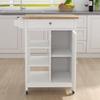 EEBUIHUI Small Kitchen Island on Wheels with Storage, White Mobile Kitchen Cart with Locking Casters, Solid Wood Top, Drawer, Adjustable Shelf & Towel Rack view 3
