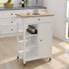 EEBUIHUI Small Kitchen Island on Wheels with Storage, White Mobile Kitchen Cart with Locking Casters, Solid Wood Top, Drawer, Adjustable Shelf & Towel Rack view 4