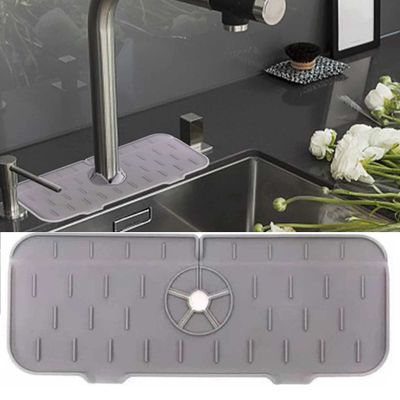 Silicone Sink Faucet Mat Faucet Drip Catcher Silicone Bathroom Faucet Water Catcher Mat Drip Protector Splash Countertop Sink Draining Pad for Kitchen Sink (Color : Gray)