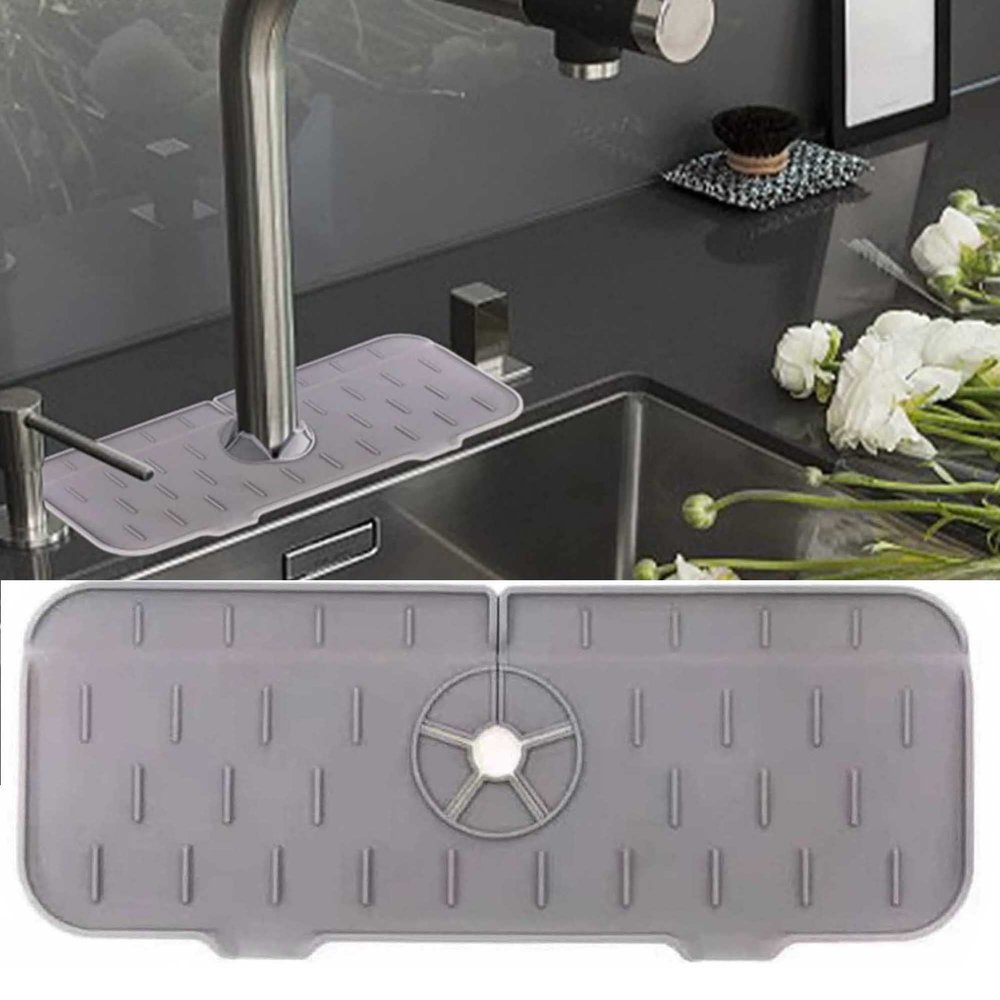 Silicone Sink Faucet Mat Faucet Drip Catcher Silicone Bathroom Faucet Water Catcher Mat Drip Protector Splash Countertop Sink Draining Pad for Kitchen Sink (Color : Gray)