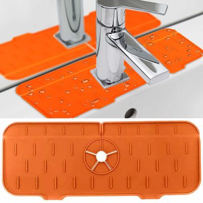 Silicone Faucet Mat Washable Countertop Drying Faucet Mat and Protectors Kitchen Faucet Absorbent Mat Sink Splash Guard Silicone Faucet Handle Drip Catcher Tray (Color : Orange)